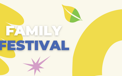 Nell'immagine si vede la scritta "Family Festival" circondata da figure geometriche gialle, rosa e verdi.