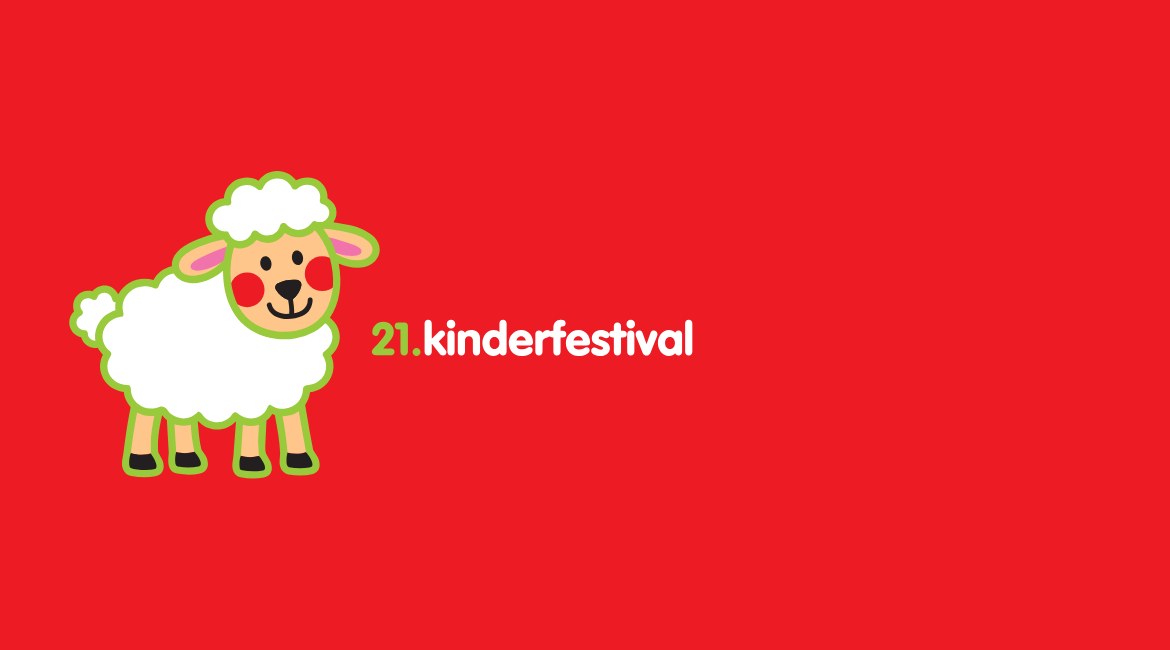 Nell'immagine si vede una pecorella stilizzata e la scritta "21. Kinderfestival". Lo sfondo è rosso.