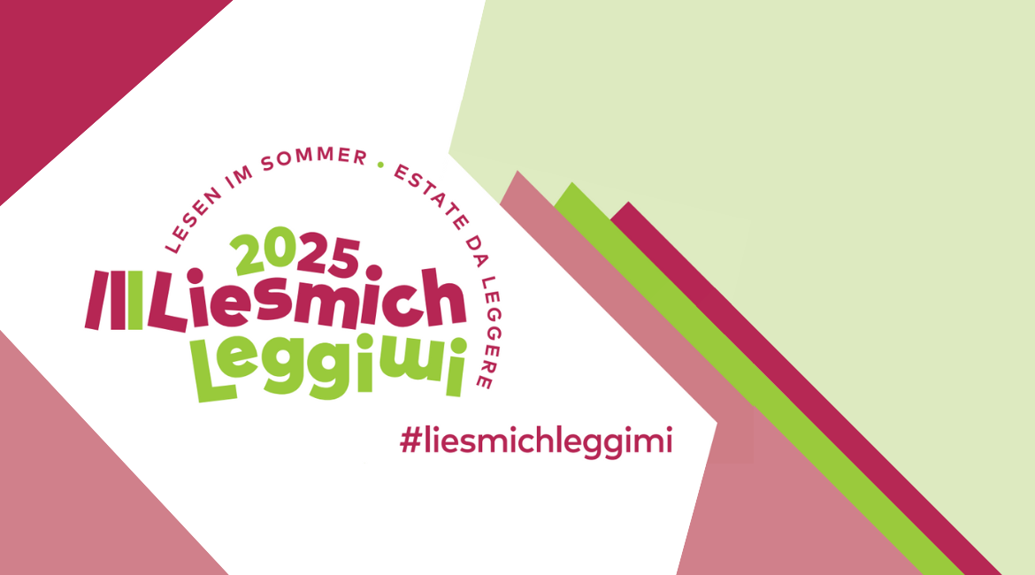 Logo di Liesmich Leggimi 2025 con sfondo verde bianco e viola.