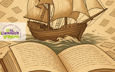 L'immagine presenta un vascello che solca un mare di libri nei toni del color seppia. Sovrapposto si vede il logo del concorso "Lismich leggimi 2026".