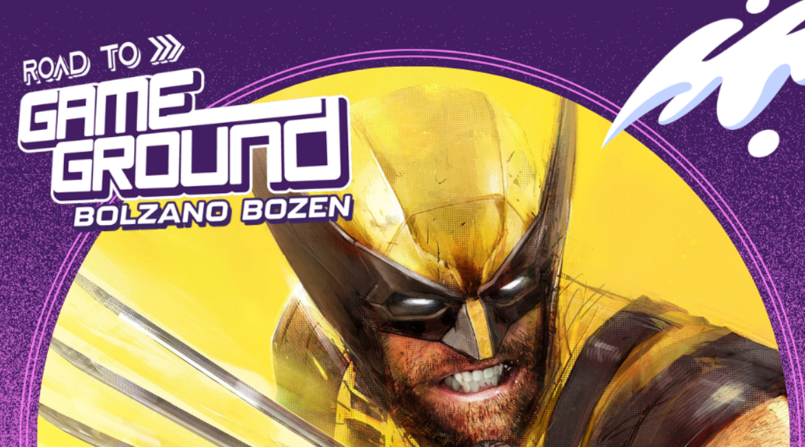 Nell'immagine si vede l'eroe Marvel Wolverine su uno sfondo viola insieme al logo di GameGround 2026.